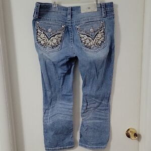 Miss Me Light Blue Cropped Jeans with Embellished Pockets